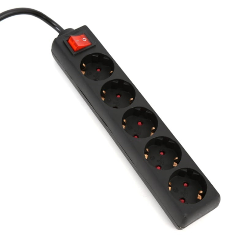 Casă, gradină și bricolaj - Prelungitor 5 prize Omega, 1.5m, PVC, negru, cu intrerupator, 250V / 10A, Type F, OL5G15, 43704
