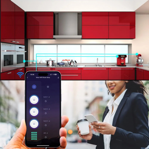 Prelungitor WiFi Tellur Smart, 3 porturi, PD30W, QC18W, 2xUSB 2.4A, 2500W, 10A, 2m [6]