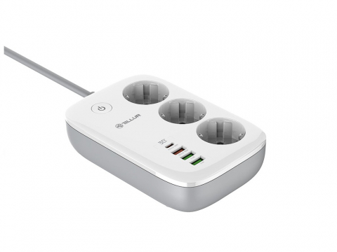 Periferice IT - Prelungitor WiFi Tellur Smart, 3 porturi, PD30W, QC18W, 2xUSB 2.4A, 2500W, 10A, 2m