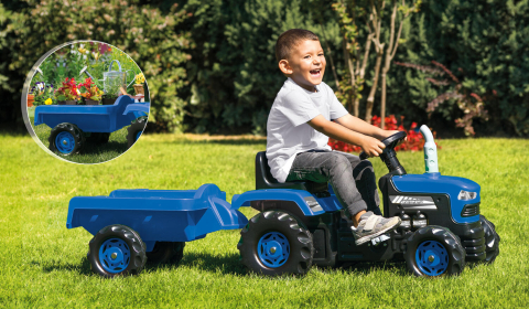 Tractor Dolu cu remorca albastru, pedale, copii 3+ [2]