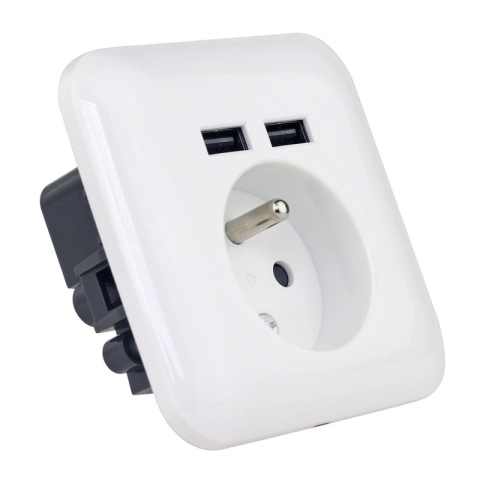 Priza de perete Platinet French, cu 2x USB, incarcare rapida, impamantare, input 250V 16A, output 5V 2.1A, alb, PWSF2U, 43964 [2]