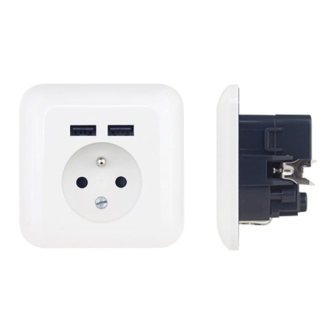 Priza de perete Platinet French, cu 2x USB, incarcare rapida, impamantare, input 250V 16A, output 5V 2.1A, alb, PWSF2U, 43964 [1]