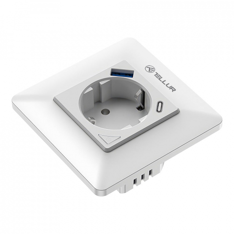 Priză de perete WiFi Tellur Smart, 3600W, 16A, PD20W, USB 18W, monitorizare consum, alb [1]
