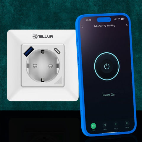 Priză de perete WiFi Tellur Smart, 3600W, 16A, PD20W, USB 18W, monitorizare consum, alb [4]