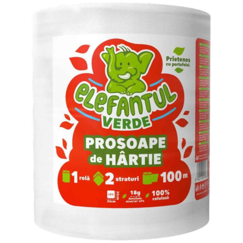 Detergenti si Curatenie - Prosop hartie alb rola 2str 100m elefantul verde
