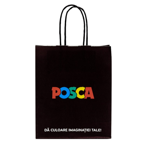 Punga cadou Colorarte 23770, B5, 18x22x8cm, 90g/mp, neagra, manere din hartie rasucita, personalizata POSCA [1]