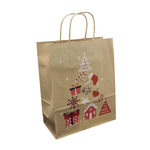 Punga cadou Craciun Colorarte 24255, B4, 26x35x12cm, 90g/mp, kraft, manere din hartie rasucita, motive de Craciun [1]