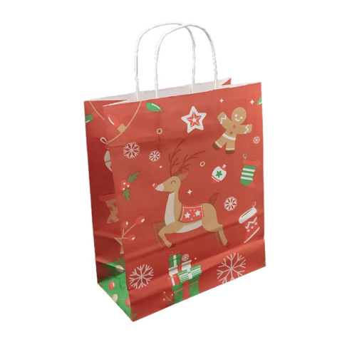 Punga cadou Craciun Colorarte 24257, B4, 26x35x12cm, 90g/mp, rosie, manere din hartie rasucita, motive de Craciun [2]