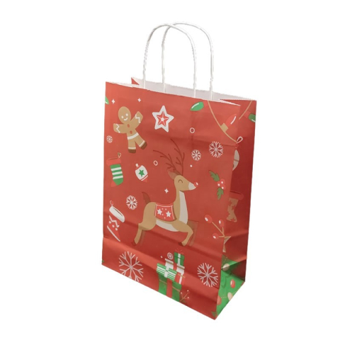 Punga cadou Craciun Colorarte 24400, A4, 22x31x10cm, 90g/mp, rosie, manere din hartie rasucita, motive de Craciun [1]