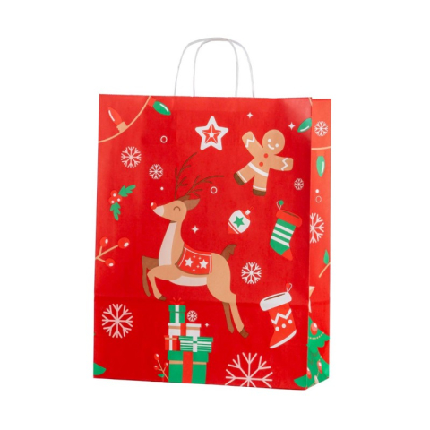 Birotică și Papetărie - Punga cadou Craciun Colorarte 24401, A3, 32x41x12cm, 100g/mp, rosie, manere din hartie rasucita, motive de Craciun