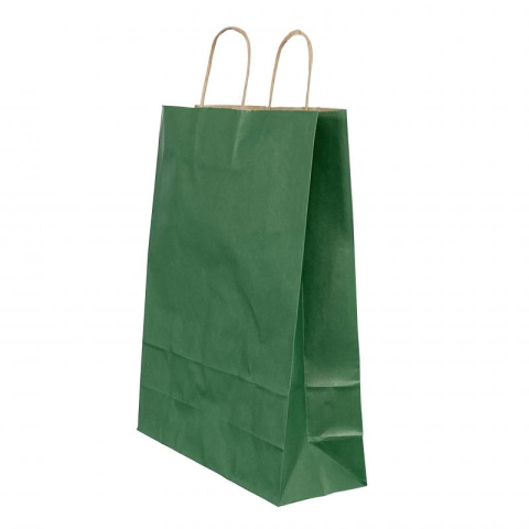 Birotică și Papetărie - Punga hartie maner rasucit 18 x 8 x 22 cm verde dungi/maro papiroti