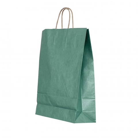 Birotică și Papetărie - Punga hartie maner rasucit 18 x 8 x 22 cm verde/maro papiroti