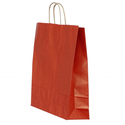 Birotică și Papetărie - Punga hartie maner rasucit 22 x 10 x 31 cm rosu dungi/maro papiroti