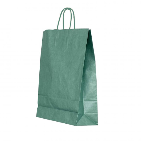 Birotică și Papetărie - Punga hartie maner rasucit 22 x 10 x 31 cm verde lucios/alb papiroti