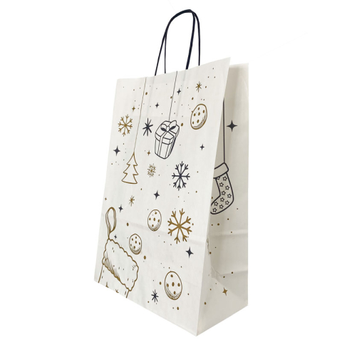 Birotică și Papetărie - Punga hartie maner rasucit 26 x 12 x 35 cm alb/alb craciun papiroti