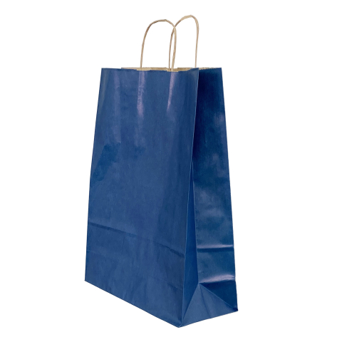 Birotică și Papetărie - Punga hartie maner rasucit 26 x 12 x 35 cm albastru dungi/maro papiroti