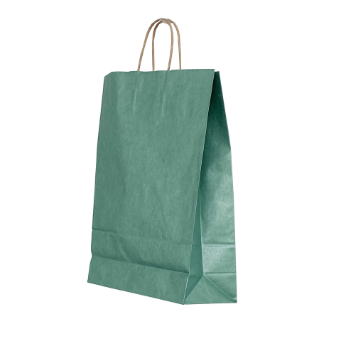 Birotică și Papetărie - Punga hartie maner rasucit 26 x 12 x 35 cm verde/maro papiroti