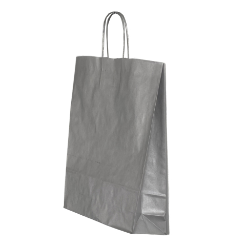 Birotică și Papetărie - Punga hartie maner rasucit 32 x 12 x 41 cm argintiu/alb papiroti