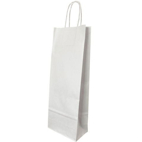 Birotică și Papetărie - Punga hartie sticle  maner rasucit 14 x 8 x 39 cm alb/alb papiroti