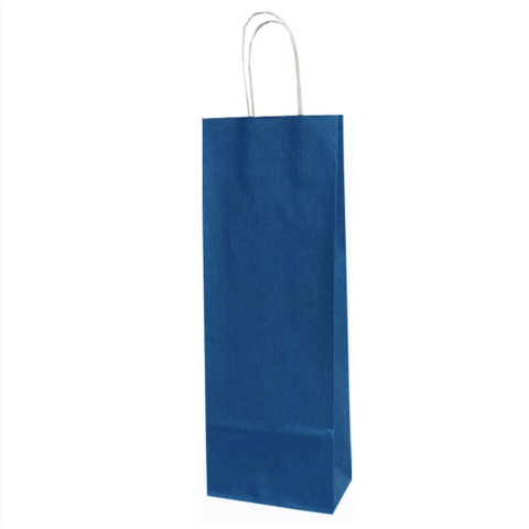 Birotică și Papetărie - Punga hartie sticle maner rasucit 14 x 8 x 39 cm albastru/alb papiroti