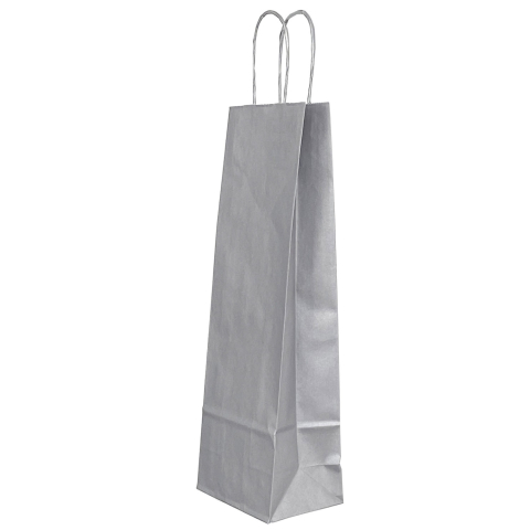 Birotică și Papetărie - Punga hartie sticle  maner rasucit 14 x 8 x 39 cm argintiu/alb papiroti