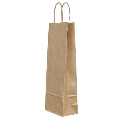 Birotică și Papetărie - Punga hartie sticle  maner rasucit 14 x 8 x 39 cm maro dungi/maro papiroti