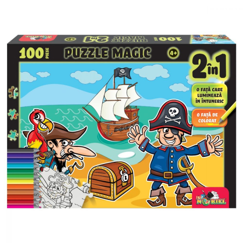 Jucării și Jocuri pentru copii - Puzzle 100 piese Magic 2 in 1 Noriel Pirati 