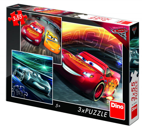 Jucării și Jocuri pentru copii - Puzzle 3 in 1 - Cars 3: Cursa cea mare (3 x 55 piese)