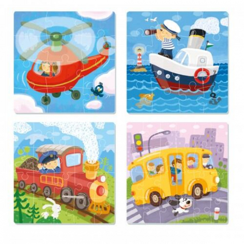 Jucării și Jocuri pentru copii - Puzzle 4 in 1 - Vehicule (12, 16, 20, 24 piese)