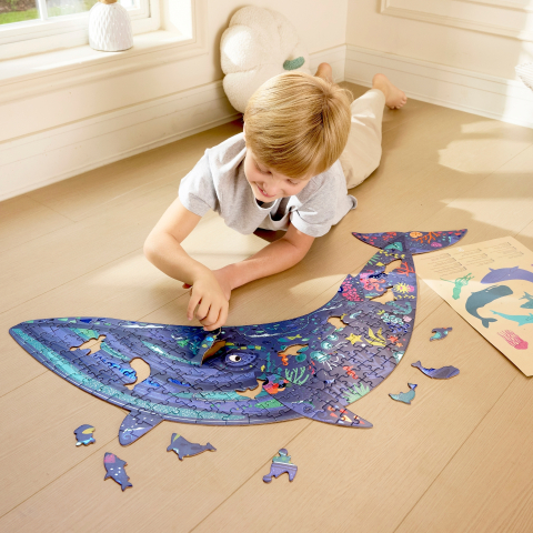 Puzzle - Balena cu cocoasa cu piese tematica ocean, 200 piese, copii varsta 8 ani+ [9]