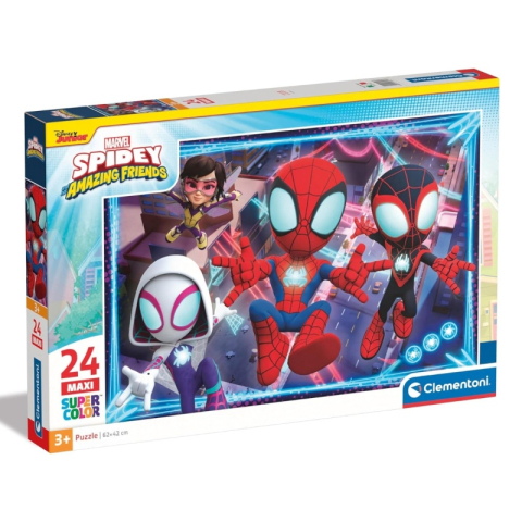 Birotică și Papetărie - Puzzle carton 24 piese Clementoni Maxi Supercolor - Spidey - Spidey si prietenii lui extraordinari, 28527, 3+ ani