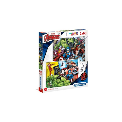 Birotică și Papetărie - Puzzle carton 2in1 60 piese Clementoni Supercolor - Avengers - set 2x, 21605 / 434850, 5+ ani