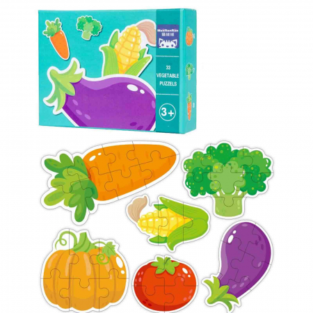 Jucării și Jocuri pentru copii - Puzzle copii cu Legume, Set 6 puzzle-uri, piese mari