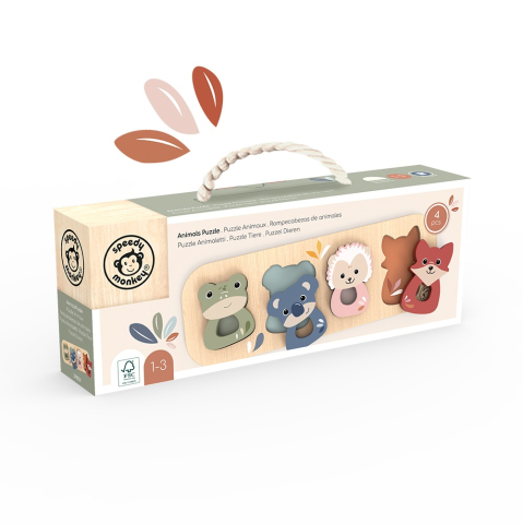 Puzzle cu animale din lemn, Speedy Monkey pentru Baiat, Fata varsta 1 - 3, 3 - 6 [1]