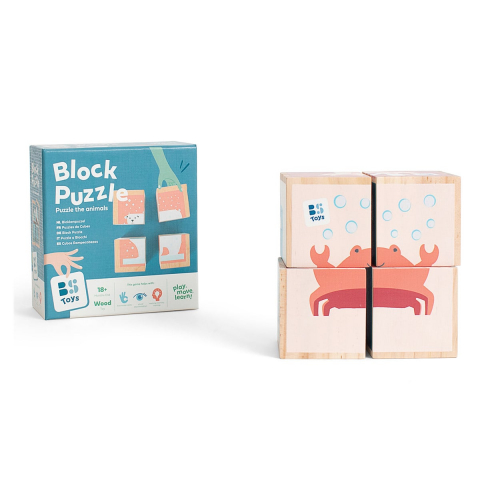 Jucării și Jocuri pentru copii - Puzzle cu cuburi din lemn, Animale polare, 1-4 ani