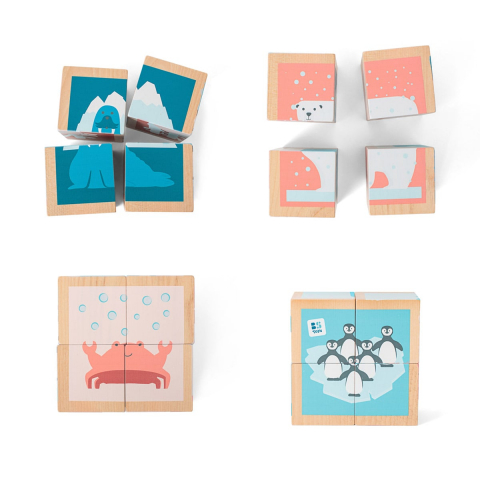 Puzzle cu cuburi din lemn, Animale polare, 1-4 ani [4]