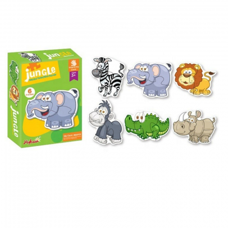 Jucării și Jocuri pentru copii - Cutie Set 6 Puzzle Bebe ⭐ Animale Salbatice din Jungla