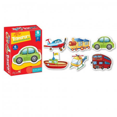 Set 6 puzzle - uri pentru bebelusi cu 2 si 3 piese mari, vehicule de transport