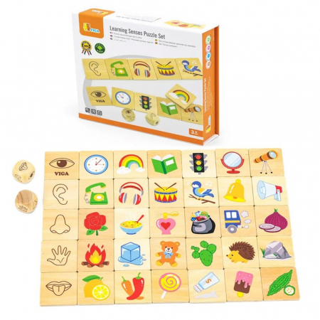 Jucării și Jocuri pentru copii - Puzzle de asociere din lemn, Invatam simturile, 3-9 ani