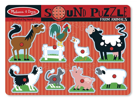 Jucării și Jocuri pentru copii - Puzzle de lemn cu sunete Animale de la Ferma Melissa and Doug