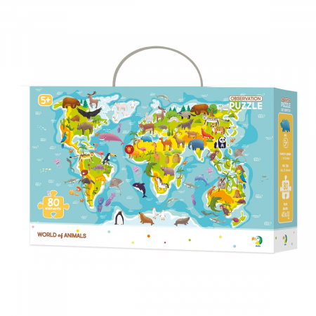 Jucării și Jocuri pentru copii - Puzzle de observare, Animalele lumii, 80 piese, 5-10
