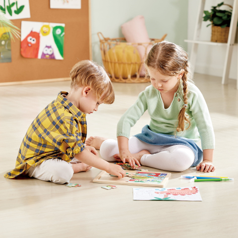 Puzzle din lemn 2 in 1 - Dinozauri (26 piese), cu fata dubla si activitate colorare, copii varsta 3 ani+ [2]