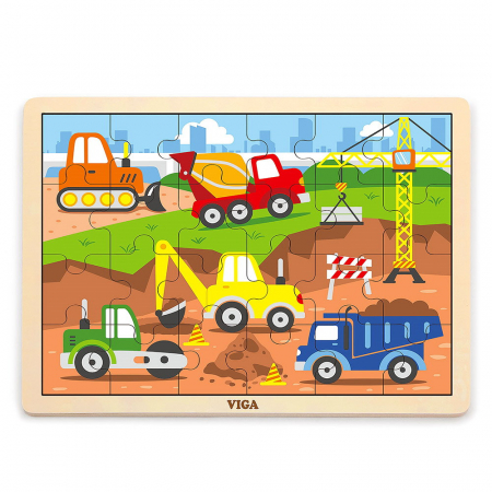 Puzzle din lemn 24 buc., utilaje de constructii, 2-5 ani [1]