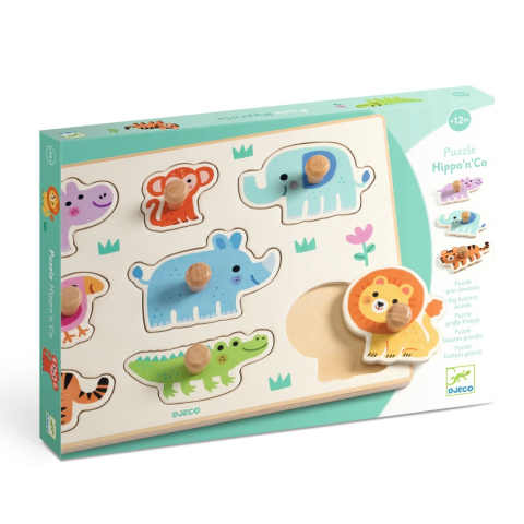 Jucării și Jocuri pentru copii - Puzzle din lemn cu animale salbatice, Djeco Baiat, Fata, varsta 1 - 3 ani