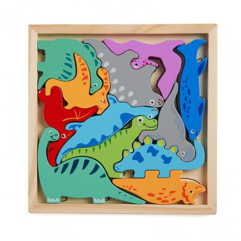 Puzzle din lemn cu dinozauri, 12 piese, momki [1]