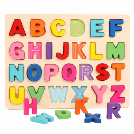 Joc puzzle din lemn cu litere mari - Alfabet❤️ - micostore.ro