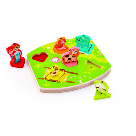 Jucării și Jocuri pentru copii - Puzzle din lemn cu sunete - Ferma, copii varsta 18 luni+,3 ani+