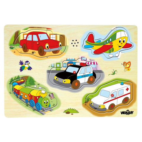 Jucării și Jocuri pentru copii - Puzzle din lemn cu sunete - Vehicule varsta 2 ani+