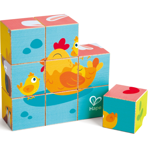 Puzzle din lemn cuburi - Animale de ferma 3 x 3 varsta 2 ani+ [1]