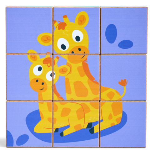 Puzzle din lemn cuburi - Animale salbatice 3 x 3 varsta 2 ani+ [3]